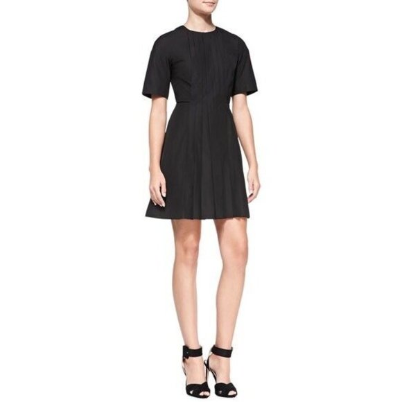 Victoria Beckham Womens Dress Black Front Pleated Short Sleeve Size 14